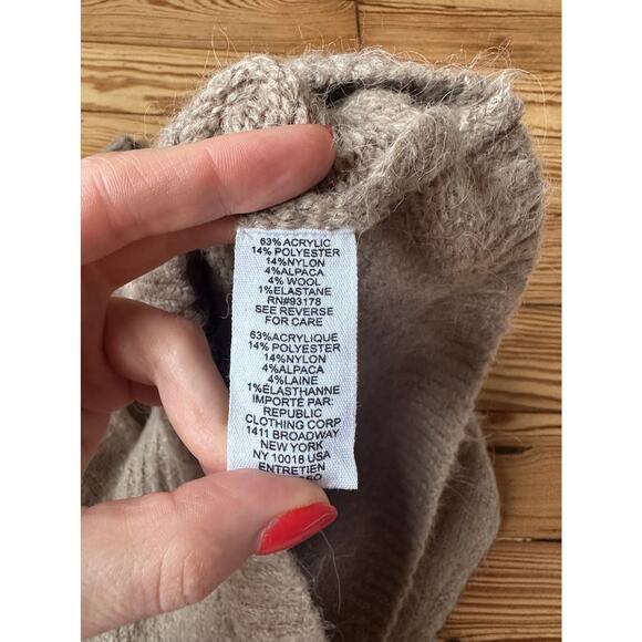 For the Republic Alpaca Wool High Neck Long Sleeve Short Length Brown Sweater XS - Picture 11 of 12